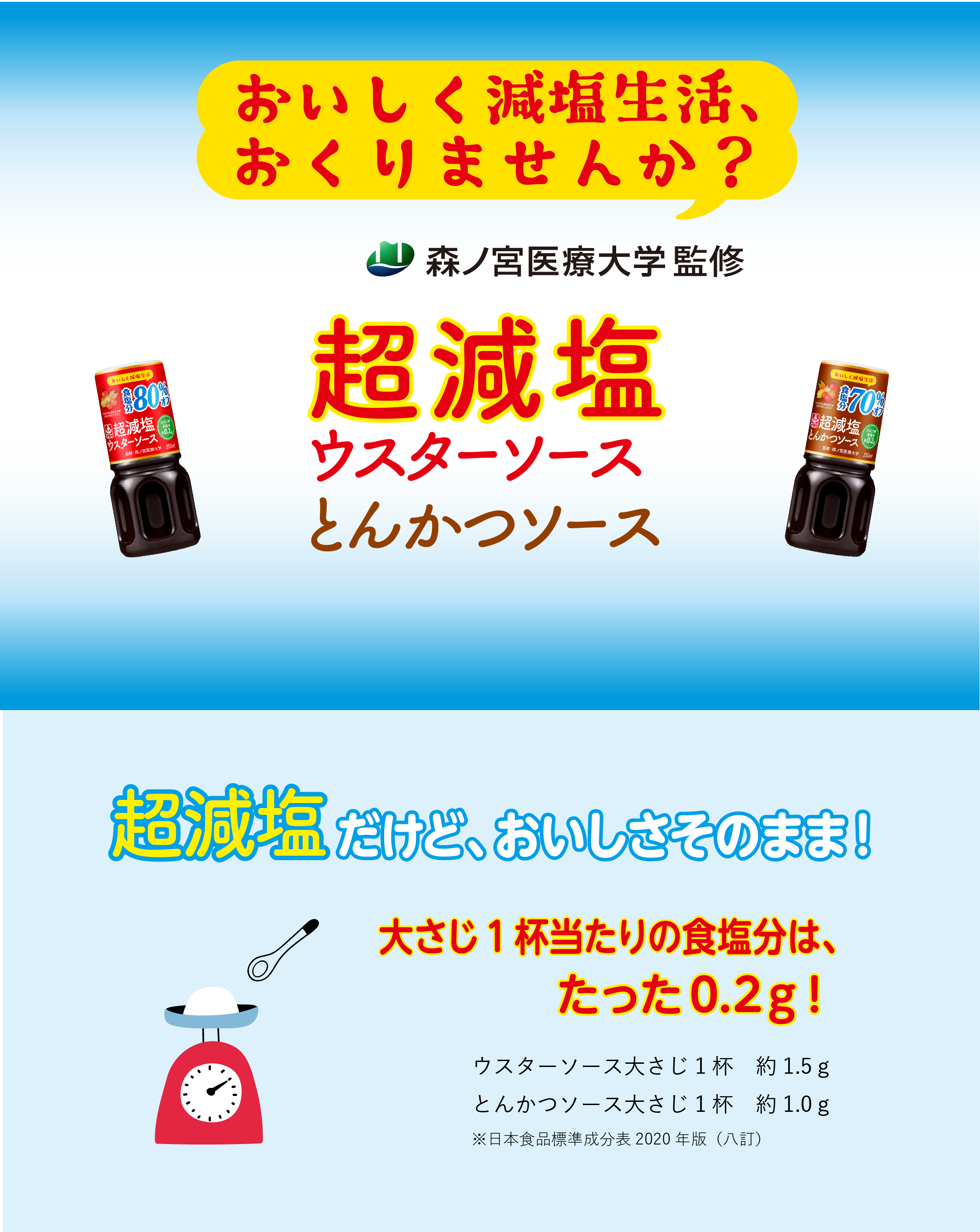 おいしく減塩生活、おくりませんか？森ノ宮医療大学監修 超減塩ウスターソース・トンカツソース