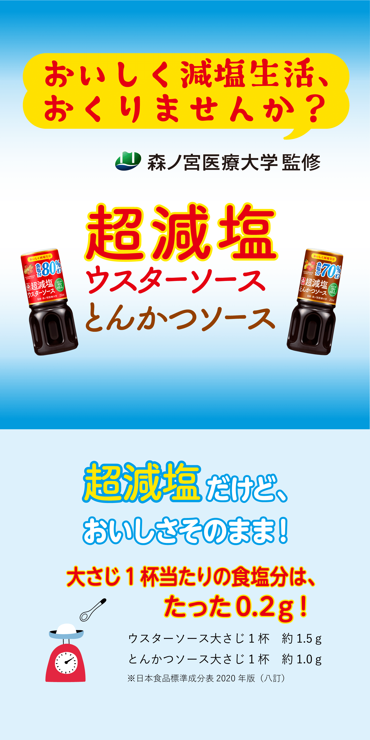 おいしく減塩生活、おくりませんか？森ノ宮医療大学監修 超減塩ウスターソース・トンカツソース